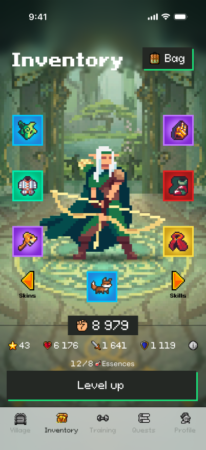 Inventaire et équipement du héros dans RPG Fitness